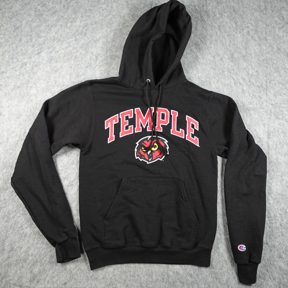 Champion Hoodie Men Extra Small Black Temple University Owls Pullover Logo